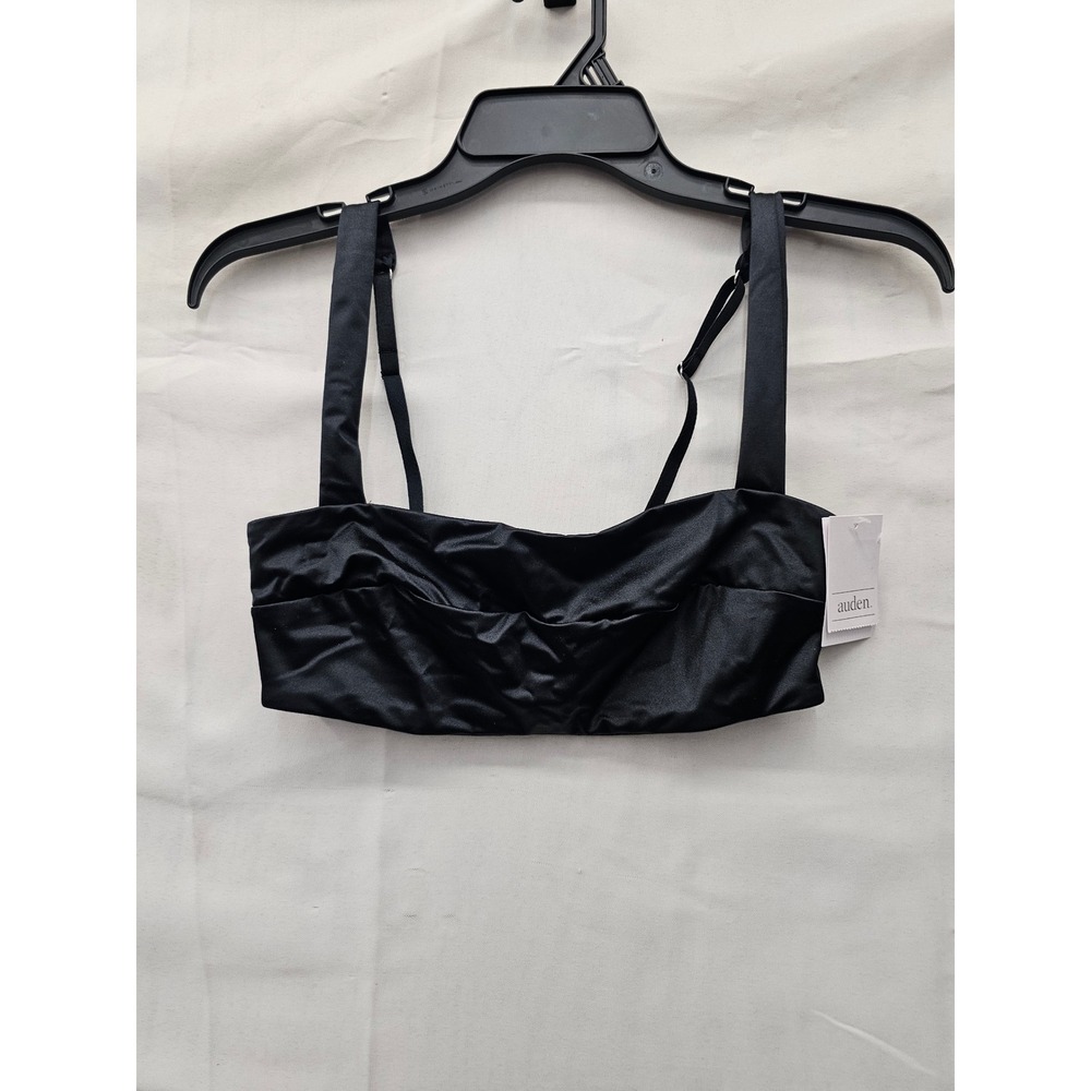 Auden Womens Satin Bandeau Bralette Black Wide Band Wireless Size Small